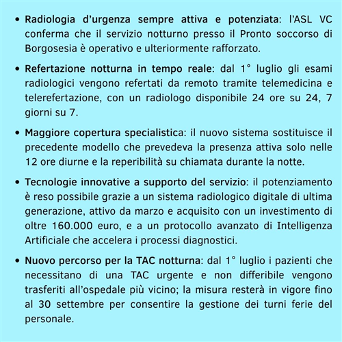 Comunicato Asl Vc per il potenziamento del servizio di refertazione radiologica presso l'Ospedale di Borgosesia