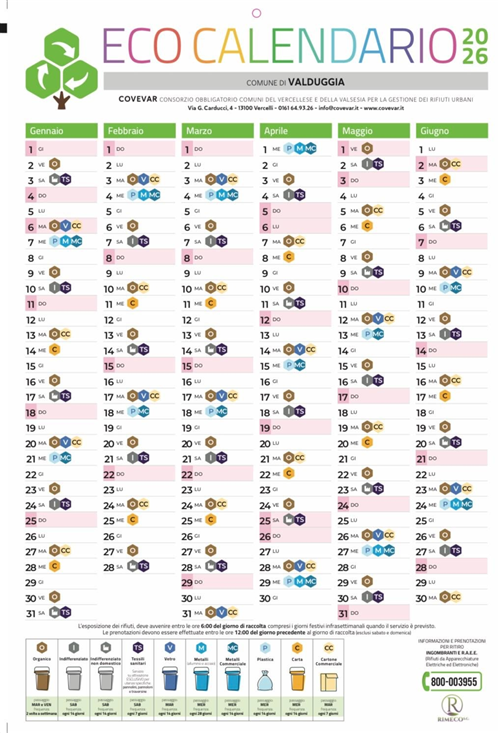 Calendario raccolta rifiuti 2026