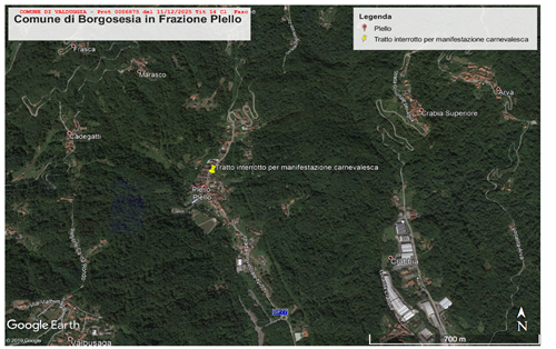 S.P. N. 77 “Plello - Breia”  - tratto urbano in frazione Plello. preavviso ordinanza svolgimento della “manifestazione carnevalesca” organizzata dal comitato carnevale di Plello in data giorno domenica 18 gennaio 2026. vedere mappa allegata.